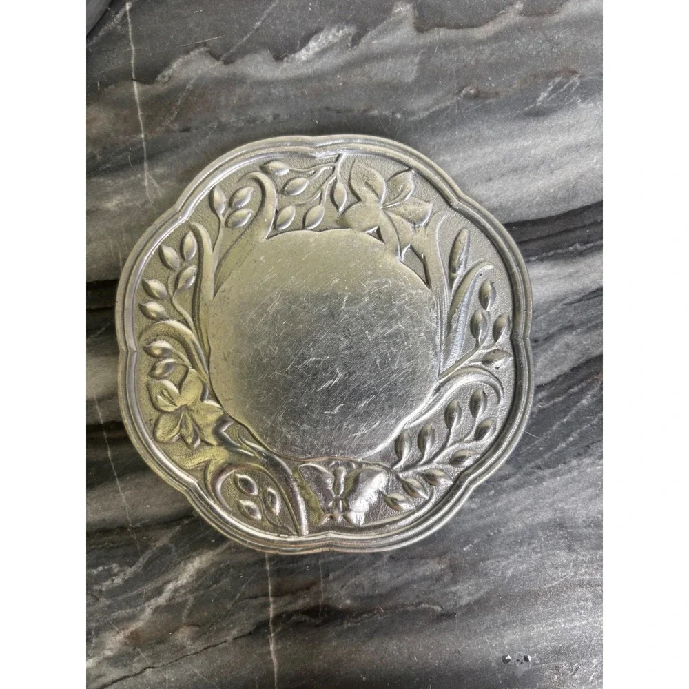Lenox Silver Metal Floral Butterfly Coasters Set of 4 Cork Backed Scalloped 4in